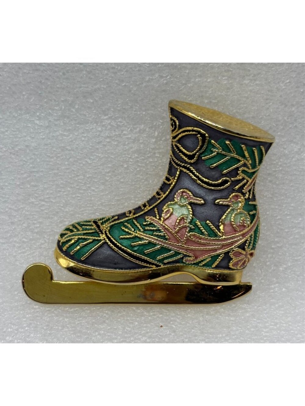 1970s Cloisonne Birds Floral Gold Gilt Enamel Brooch-Hand Painted